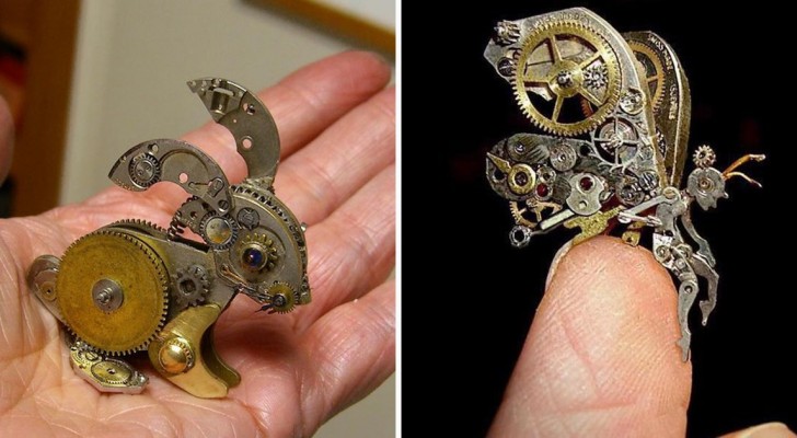 Quest'artista realizza piccole ma meravigliose sculture utilizzando i pezzi di antichi orologi