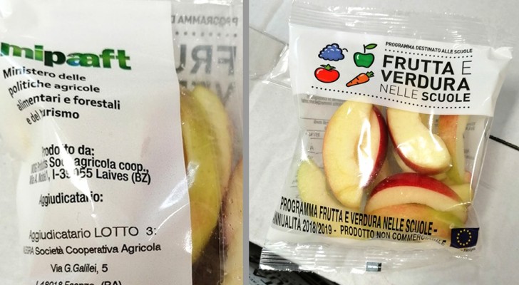 La frutta fresca arriva finalmente nelle scuole italiane, ma perché è tagliata a fette e imbustata nella plastica?