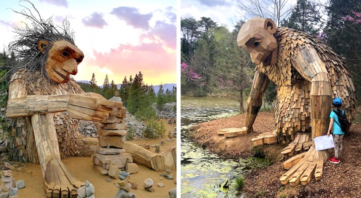 Este artista ha creado esculturas escondidas en los bosques para sensibilizar a los visitadores sobre el tema del reciclaje
