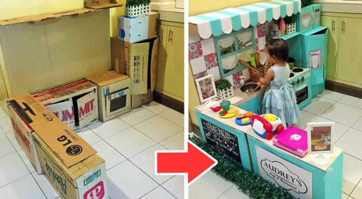 Una mamma trasforma dei semplici scatoloni in una stupenda cucina giocattolo per sua figlia