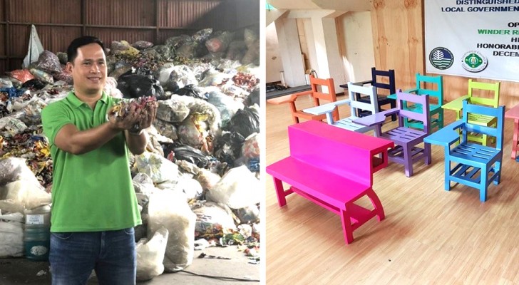 Cet ingénieur sauve des arbres en produisant des chaises et des pupitres d'école avec du plastique recyclé