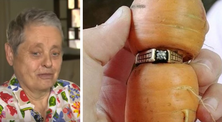 A woman had lost her engagement ring in her garden and over 60 years later it is found stuck on a carrot!