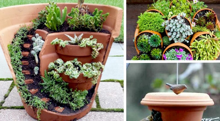 Il vostro giardino diventerà un luogo magico grazie al riciclo fantasioso dei vostri vasi di coccio