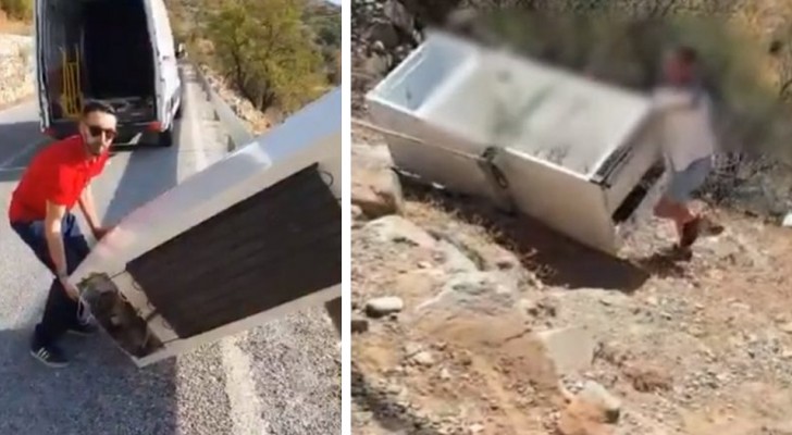  A man gets rid of a refrigerator by throwing it over a cliff! The police track him down and make him recover it!