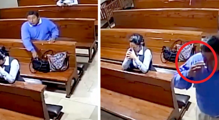 Un uomo ruba un cellulare in chiesa...e poi esce facendosi il segno della croce