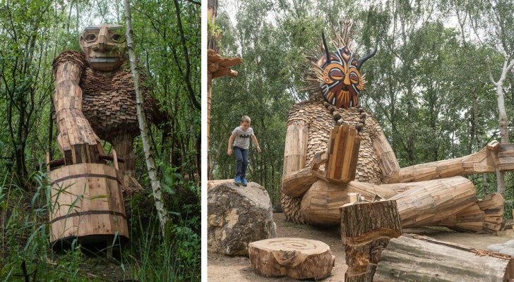 Trolle im Wald versteckt: Die Riesenskulpturen dieses Künstlers schärfen das Bewusstsein für das Thema Recycling