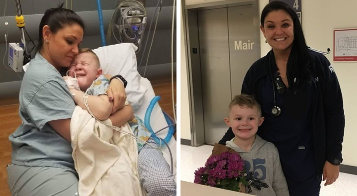 A 5-year-old boy wakes up alone and scared after his operation and the nurse hugs him like a son