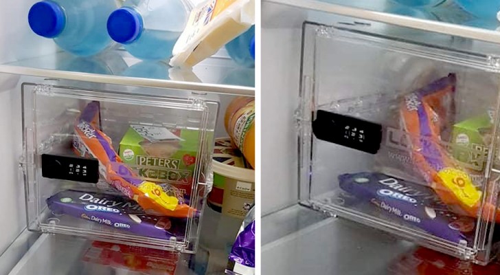 Han installerar ett kassaskåp i kylen så att hans fru inte längre ska kunna stjäla hans choklad