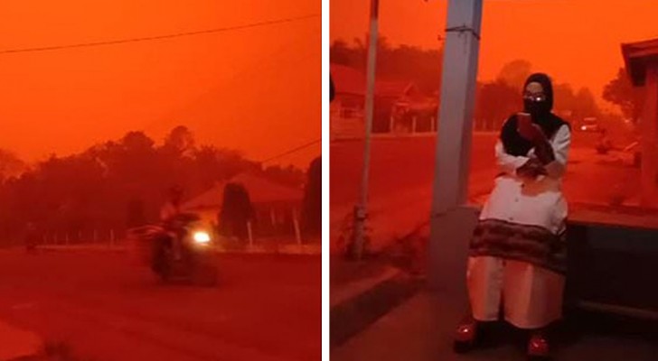 In Indonesia i numerosi incendi provocati dagli agricoltori hanno colorato il cielo di rosso