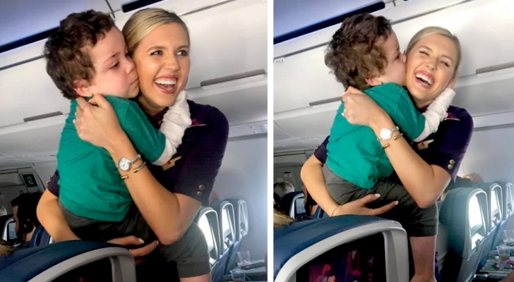 Questa hostess ha calmato un bimbo autistico in aereo facendogli fare il giro della cabina di pilotaggio