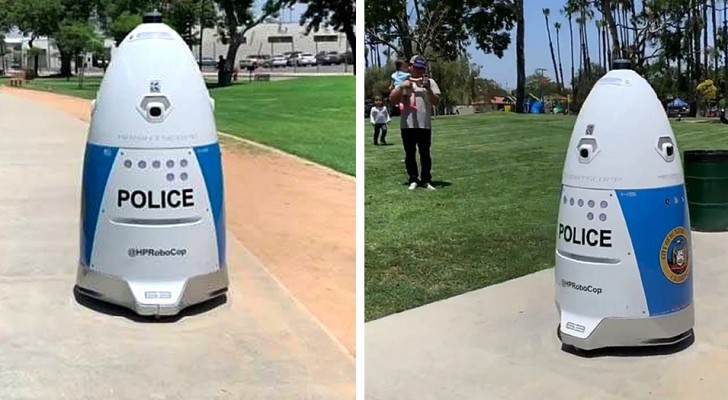 Een vrouw in een park vraagt om hulp: deze politierobot negeert haar en sommeert haar weg te gaan