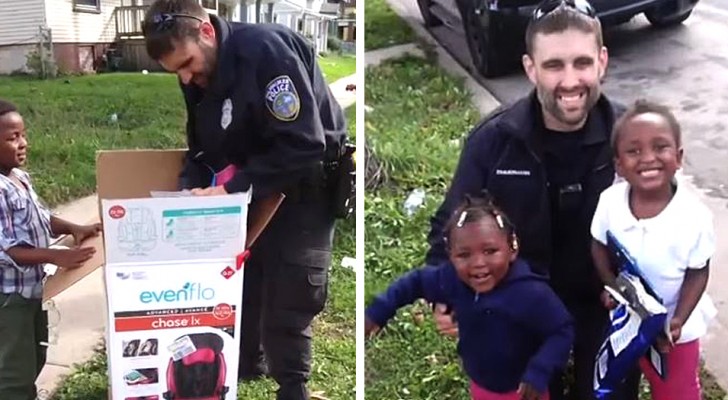 En vez de hacerle una multa, este policía le ha regalado a una madre en dificultad 2 nuevos asientos para el auto