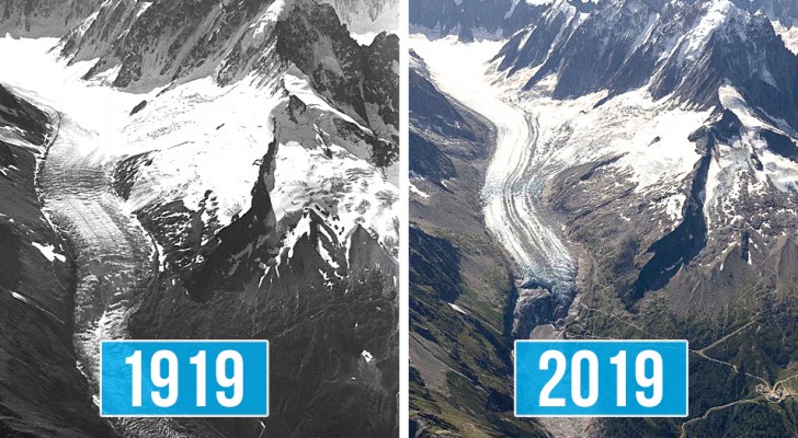 Il ghiacciaio del Monte Bianco a distanza di 100 anni: le foto mostrano i danni del riscaldamento globale