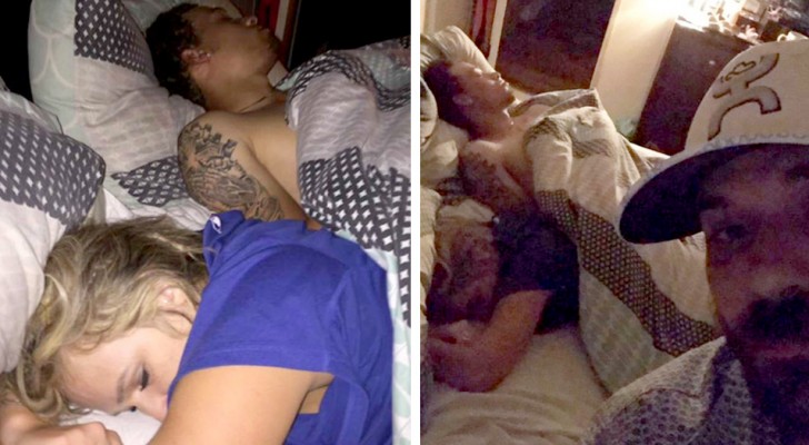 He finds his girlfriend sleeping in bed with another and take selfies for revenge and posts them on social media