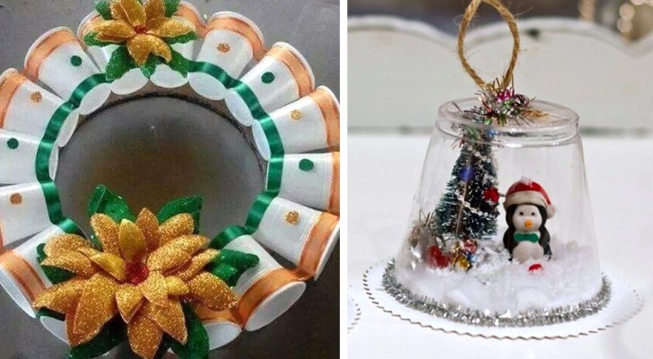 Riciclare in modo creativo: 11 decorazioni natalizie fatte con i bicchieri di plastica e di carta