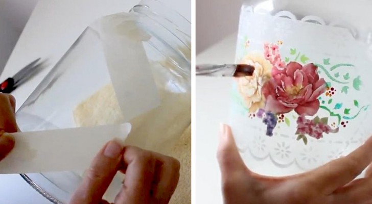 Il metodo semplicissimo per decorare barattoli di vetro imitando l'effetto della smerigliatura