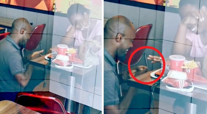 He makes his declaration in a fast-food restaurant and is humiliated but some companies decide to help pay for their wedding