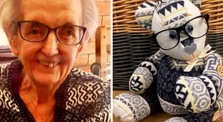 This elderly lady makes memory teddy bears with the clothes of those who have passed away