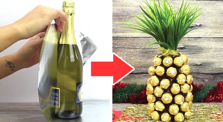 Un ananas fatto di cioccolato avvolto in una bottiglia di spumante: l'idea per un regalo creativo e gustoso