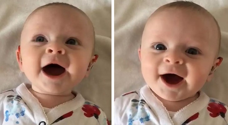 Whenever this baby's hearing aid is turned on and she hears her mother's voice, she smiles like it was the first time