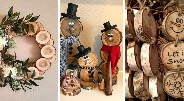 20 idee brillanti per trasformare dischi e tronchi di legno in decorazioni natalizie e non solo