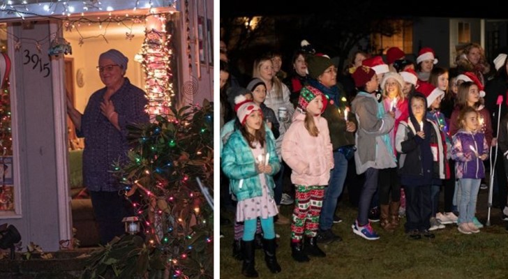 Students surprise their teacher who is ill by organizing a Christmas choir in her garden