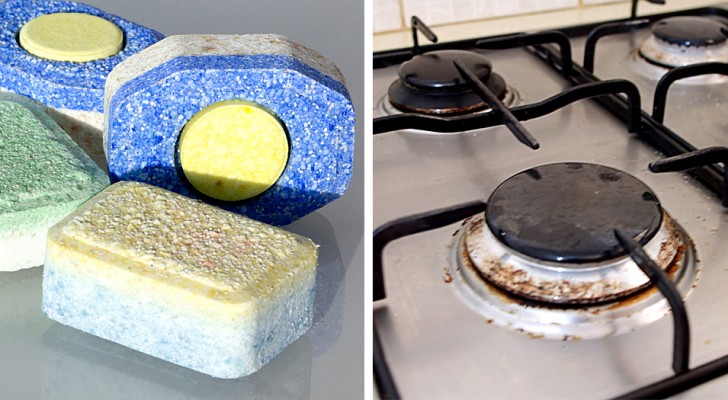 Un trucco semplice ed efficace per pulire i fornelli con le pastiglie della lavastoviglie e acqua calda