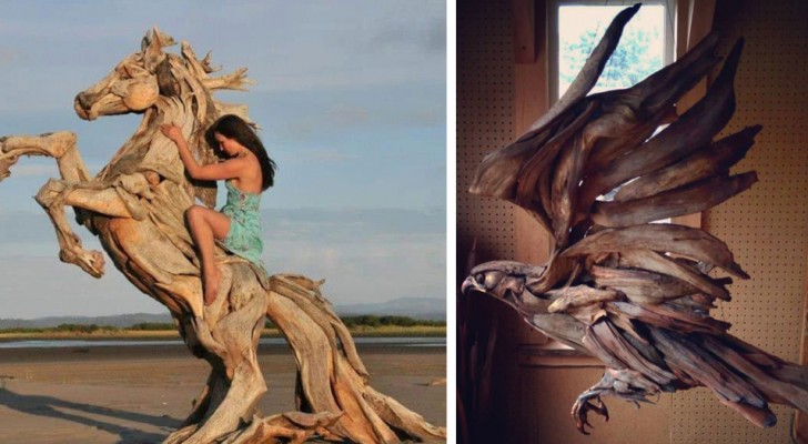 Questo ragazzo trasforma il legno trascinato a riva dal mare in splendide sculture di animali selvatici