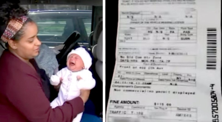 A police officer gives a woman a traffic ticket for stopping her car on the roadside to breastfeed her newborn baby