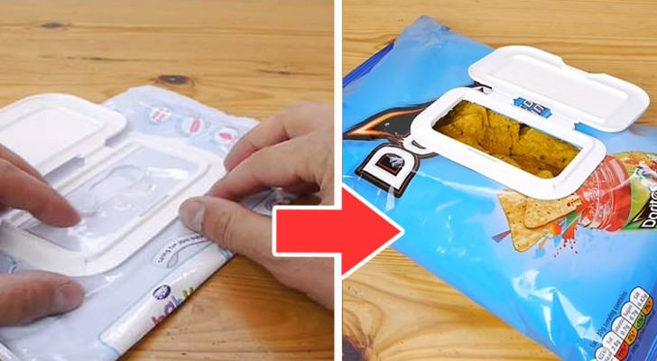 L'originale trucco per creare pacchetti di snack richiudibili usando le confezioni di salviette umidificate
