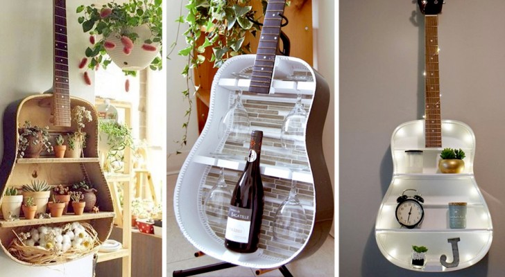 15 idee strabilianti per riciclare una vecchia chitarra e arredare in modo stravagante