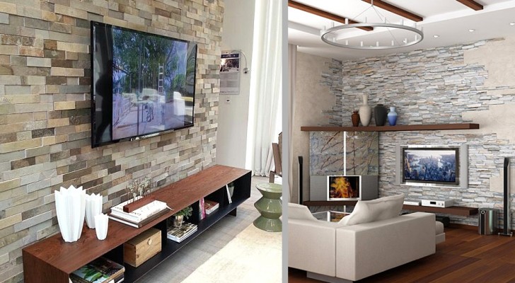 16 progetti creativi per rivestire in pietra la parete della TV e rendere speciale il vostro salotto