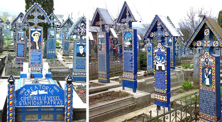 In Rumänien erinnert dieses "Friedhofs-Allegro" mit leuchtenden Farben, ironischen Gedichten und stilisierten Gemälden an die Toten