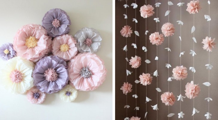 16 splendide idee per creare fiori e festoni fai-da-te in carta velina e decorare in modo originale