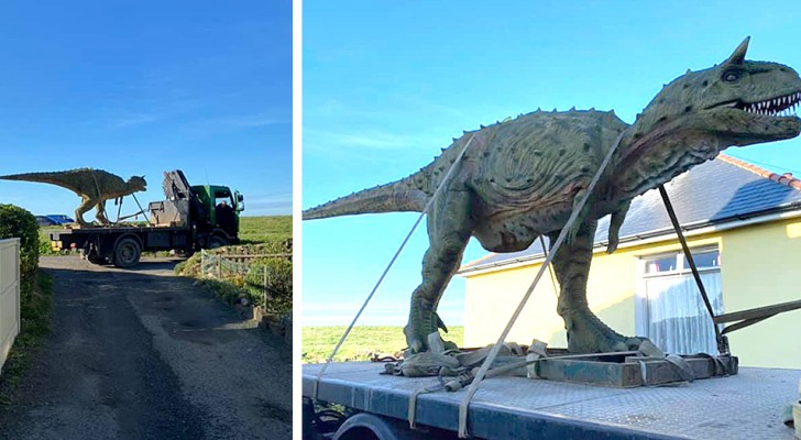 Credeva di aver ordinato al figlio un dinosauro giocattolo: quando arriva a casa, scopre che è a grandezza naturale