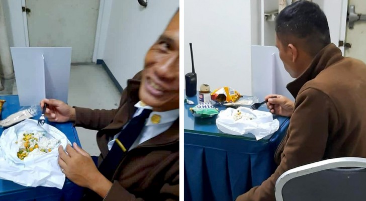 Este homem como arroz e comida enlatada há algum tempo: economiza o seu dinheiro para enviá-lo para sua família