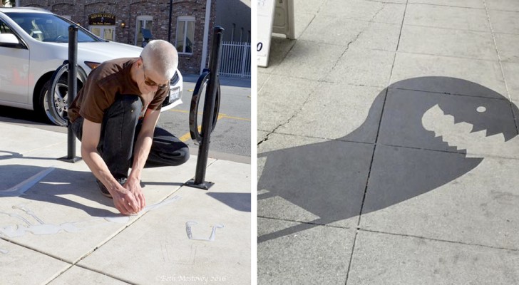 Uno street artist ha tappezzato le vie di questa città con ombre dipinte sulla strada per riqualificare l'area