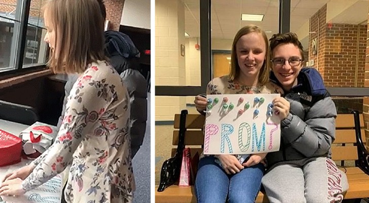 Teenage boy invites his blind girlfriend to prom, writing his message in Braille with pieces of chocolate. 