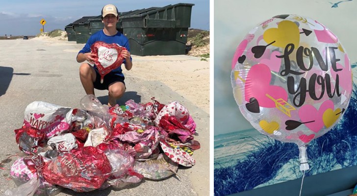 I palloncini regalati a San Valentino inquinavano la spiaggia: un ragazzo ne ha raccolti più di 60