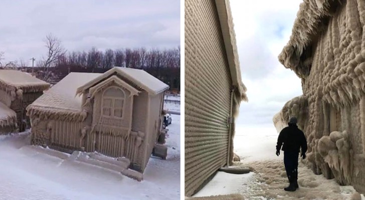 Una forte tempesta ha ricoperto di ghiaccio alcune case vicino il Lago Erie, trasformando la città nel set di Frozen