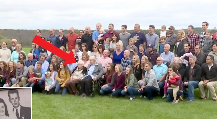 An elderly couple celebrate their 70th wedding anniversary together with their 21 grandchildren and 36 great-grandchildren