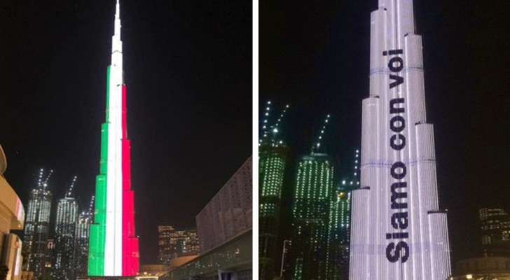 Dubai, sul grattacielo più alto del mondo compare la bandiera italiana e una frase di supporto: "Siamo con voi"