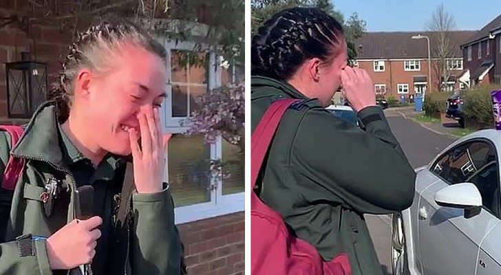 A nurse bursts into tears when her neighbors step outside their houses and applaud to thank her for the work she's doing during the Coronavirus outbreak.