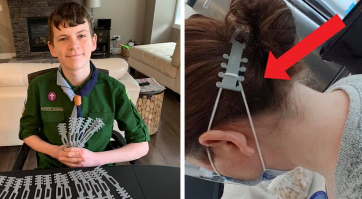 Dieser Junge druckt mit dem 3D-Drucker eine Vorrichtung, damit die Ohren von Ärzten und Pflegepersonal geschont werden