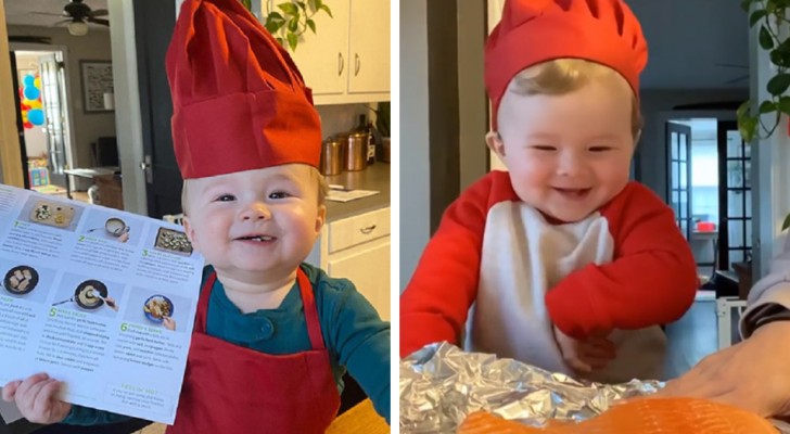 This 1 year old is already a little chef who enjoys giving cooking "lessons" on the web