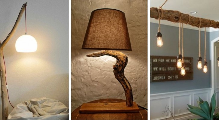 13 spunti originali per creare lampade e lampadari con i tronchi di legno
