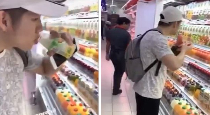Two teenagers at the supermarket drink bottles of fruit juice and put them back on the shelf to "spread the virus" to other people: both were arrested 