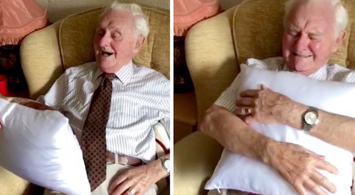 The retirement home gives the 94-year-old resident a cushion with the face of his deceased wife: he bursts into tears