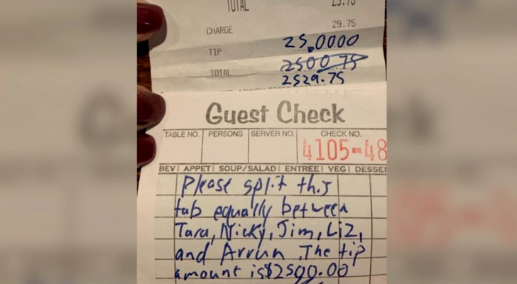 En generös kund ger 2500 dollar i dricks som personalen på en restaurang i svårighet får dela på
