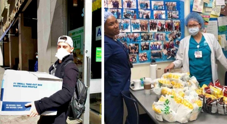 Un ragazzo consegna più di 2000 pasti gratis in un ospedale di New York per onorare il lavoro di medici e infermieri